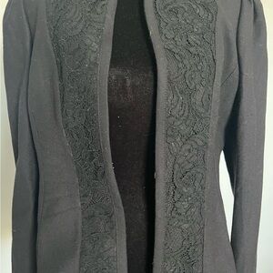 Elie Tahari Black Lace-Trim Open Front Blazer